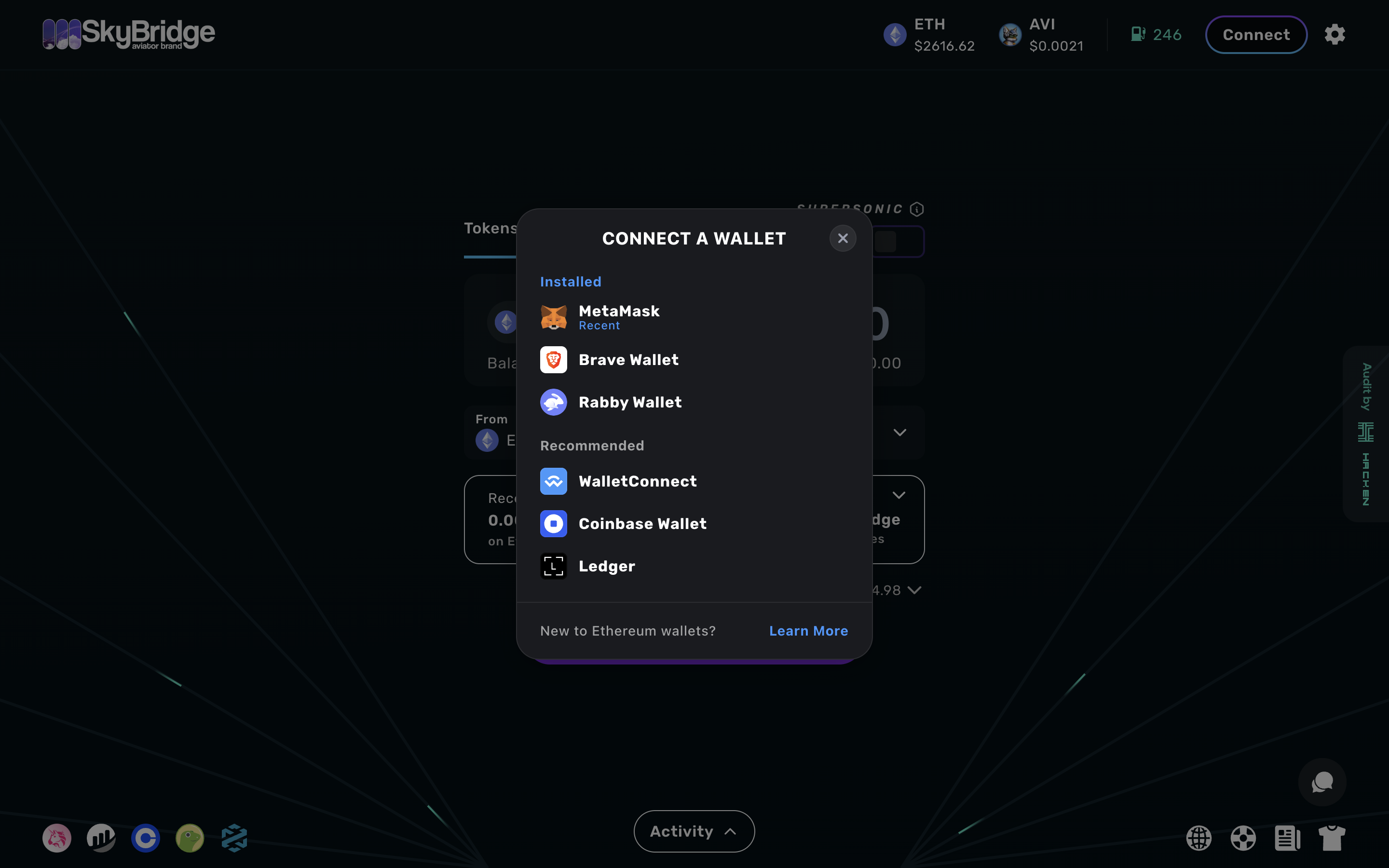 Screenshot of wallet connection interface